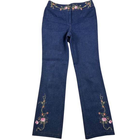 Revue Jeans Women's Size 6 Blue Dark Wash Embroidered Floral Bootcut 100% Cotton - Picture 1 of 8